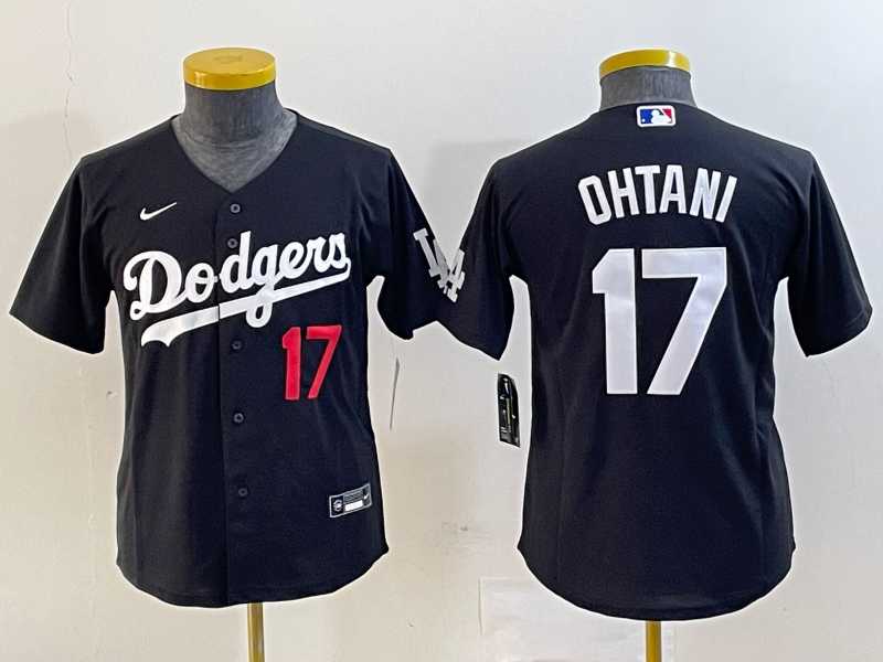 Youth Los Angeles Dodgers #17 Shohei Ohtani Number Black Turn Back The Clock Stitched Cool Base Jersey 500w